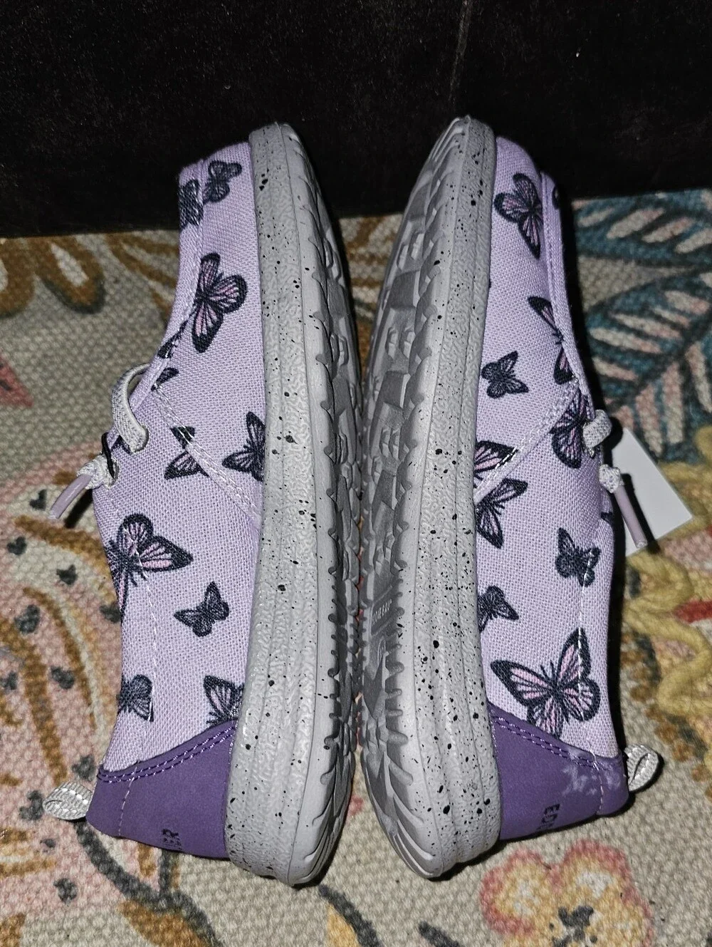 NWT Eddie Bauer Purple Butterfly Canvas Slip-On Loafers Sz 13